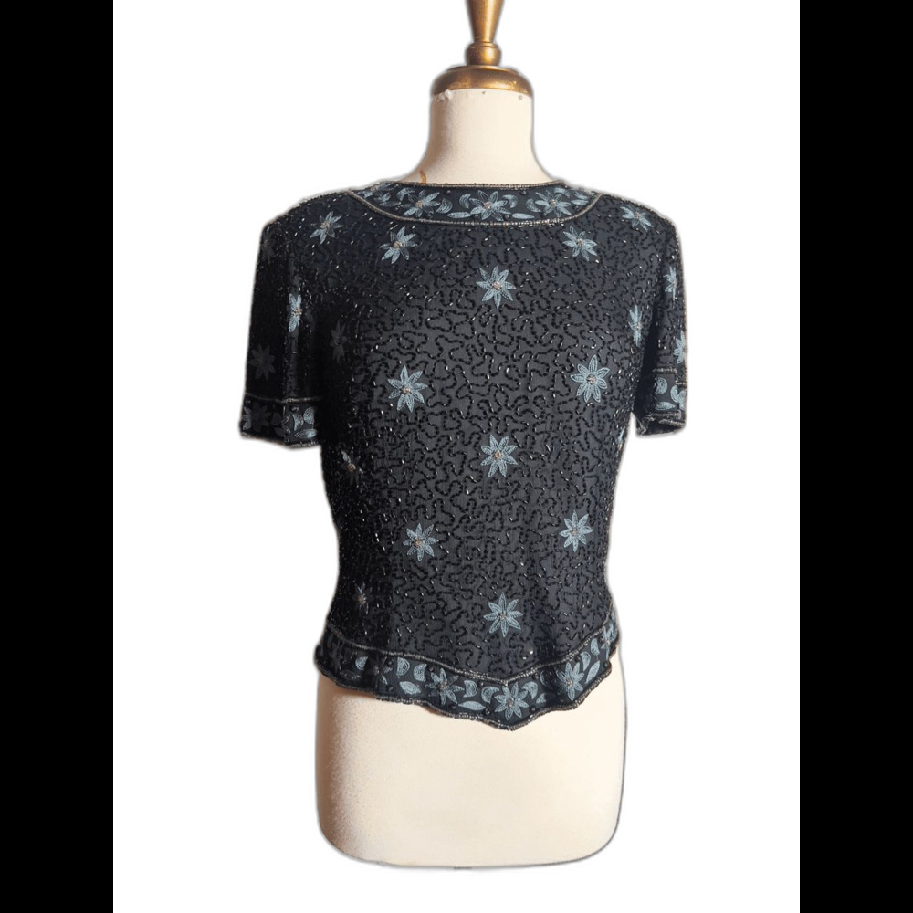 Cote d' Azur Sequined Blouse Size M NYE Ready Statement Piece Vintage Top